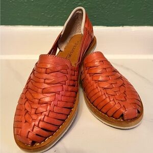 Redhawk Leather Woven Huarache Flats in Red
